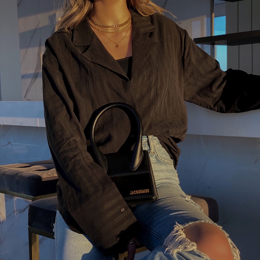L'Academie Black Button Down Shirt